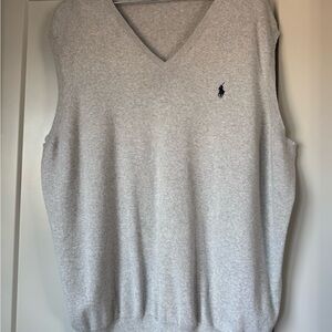 Ralph Lauren Light Gray V-Neck Sweater Vest with Navy Pony